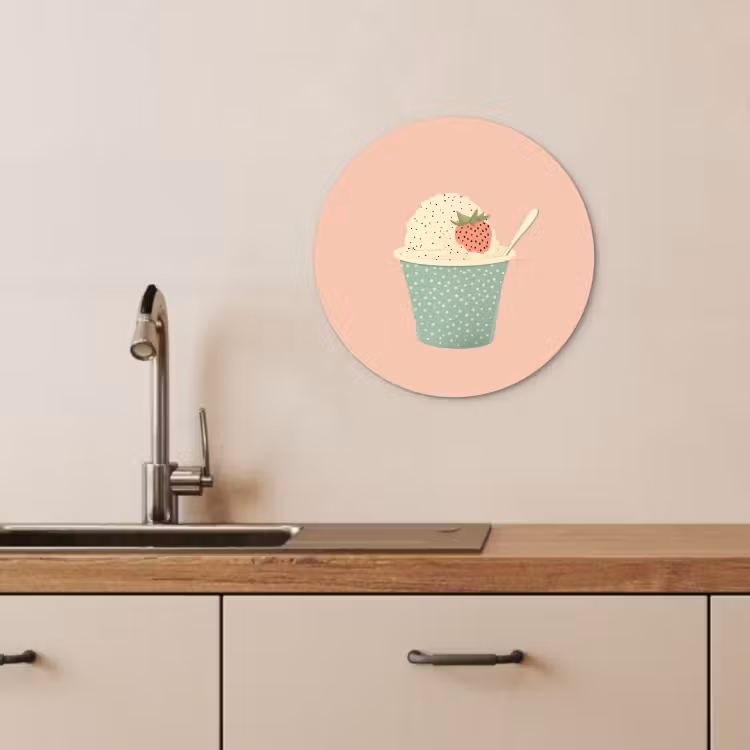 Tableau rond - Plateau - Glace - Fraise - Rose — 2