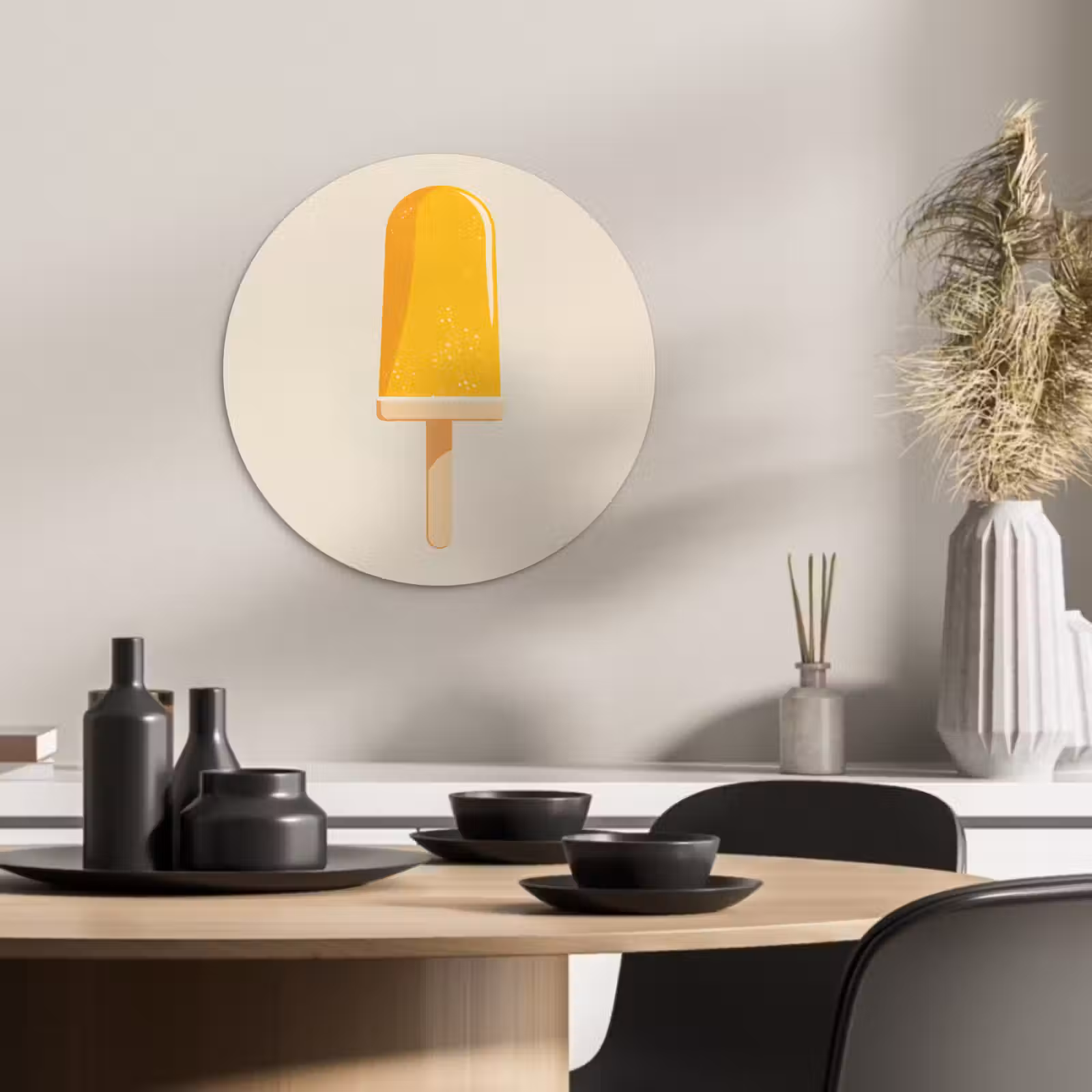 Tableau rond - Orange - Bâton - Glace à l'eau — 1