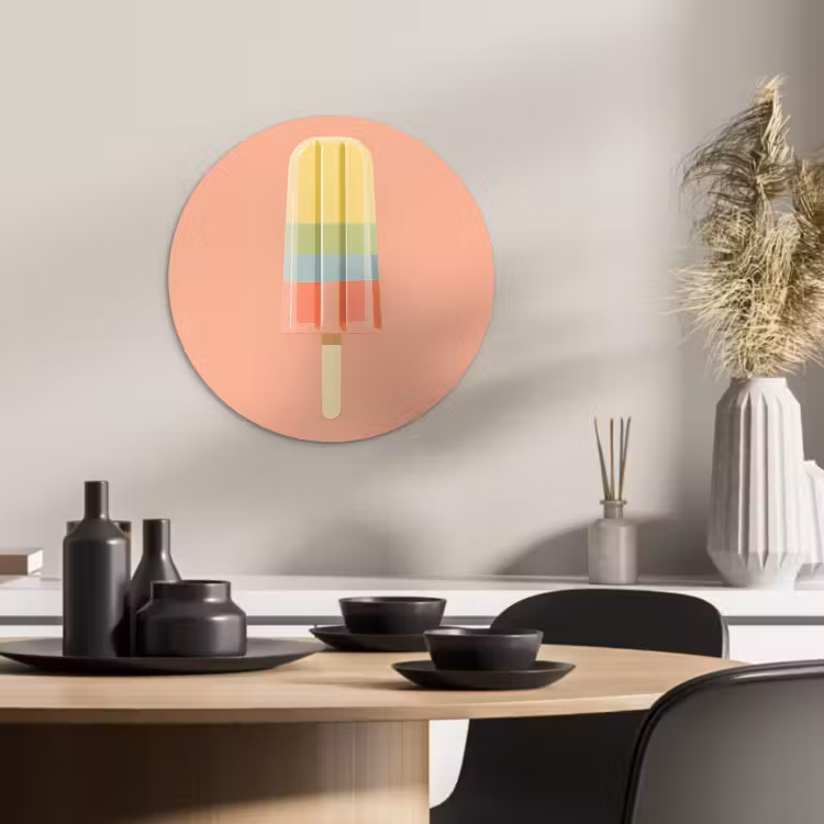 Tableau rond - Glace à l'eau - Teintes pastel - Minimaliste — 1