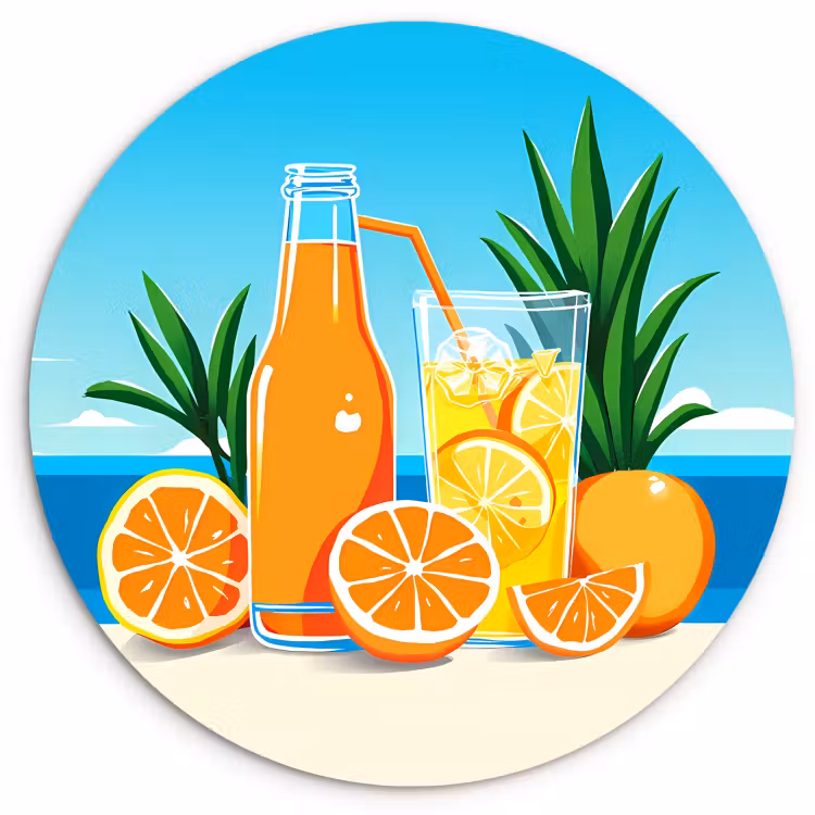 Tableau rond - Oranges - Glaçons - Mer - Illustration — 1