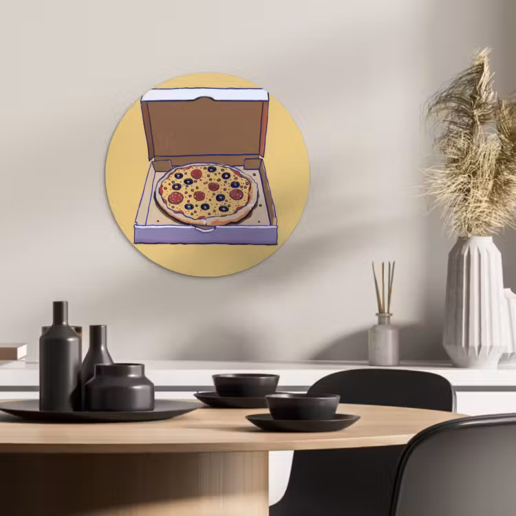 Tableau rond - Pizza - Boîte - Salami - Illustration — 1