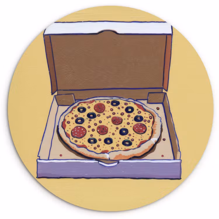 Tableau rond - Pizza - Boîte - Salami - Illustration — 2