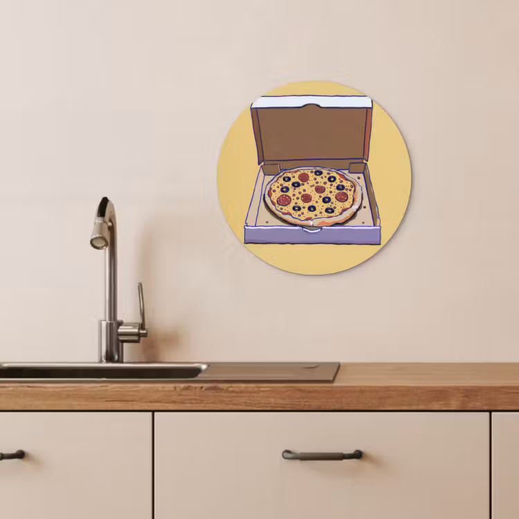 Tableau rond - Pizza - Boîte - Salami - Illustration — 4