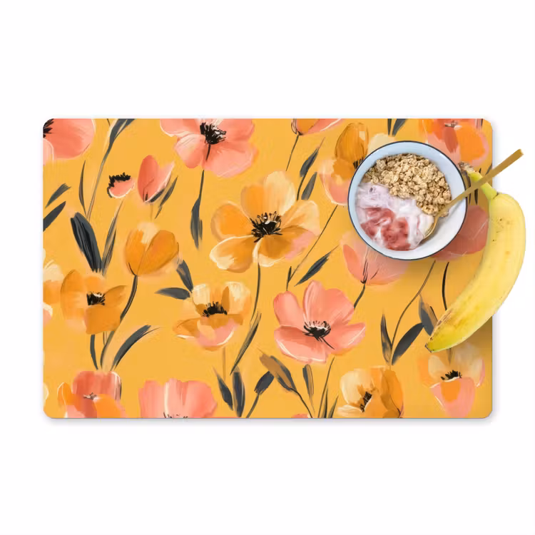 Sets de table en vinyle - Fleurs - peintes - jaunes — 1