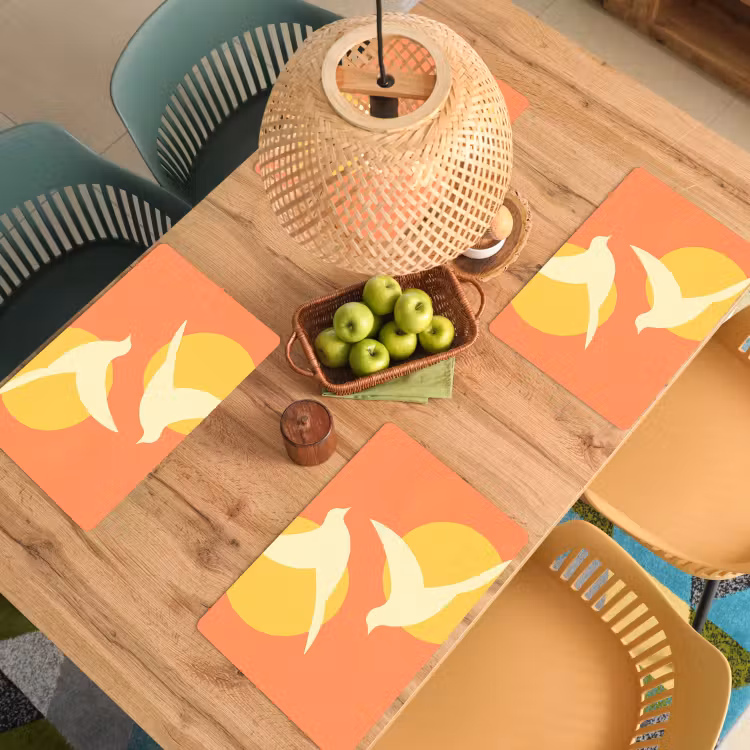 Sets de table en vinyle - Oiseaux - Cercles - Jaune — 3