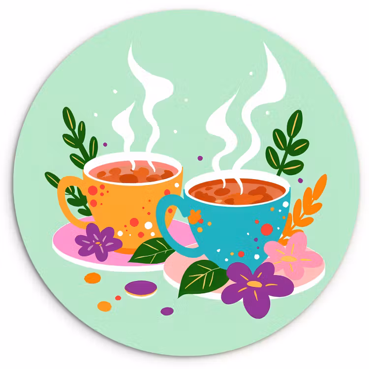 Tableau rond - Thé - Illustration - Tasses - Fleurs — 1