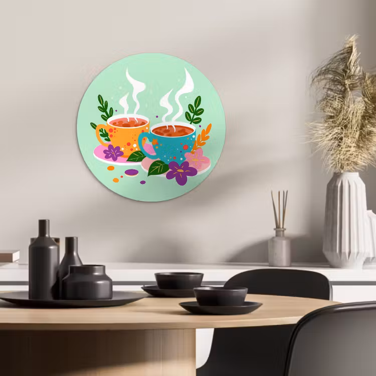 Tableau rond - Thé - Illustration - Tasses - Fleurs — 4