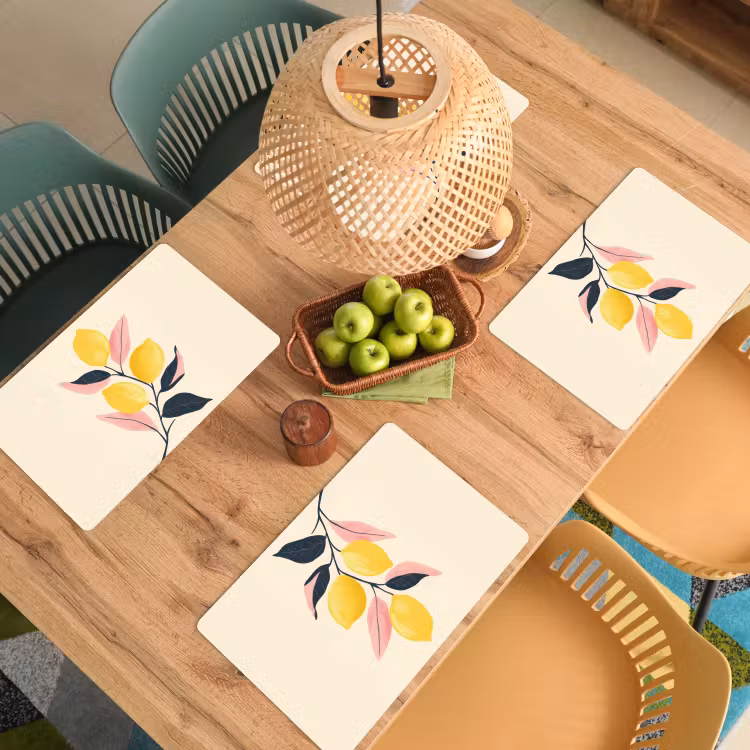 Sets de table en vinyle - Citrons - Jaune vif - Branche - Feuilles — 3