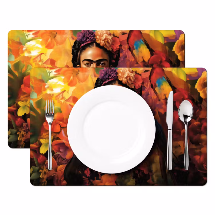 Sets de table en vinyle - Femme - Fleurs - Perroquet - Pittoresque — 2