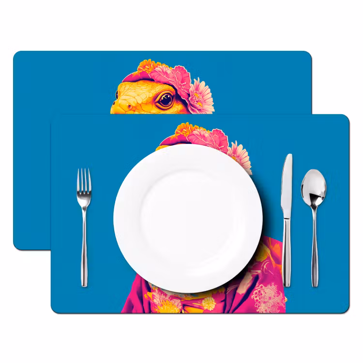 Sets de table en vinyle - Couronne de fleurs - Lézard - Kimono - Violet — 2