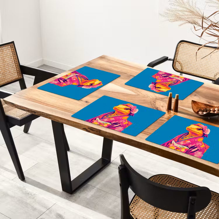 Sets de table en vinyle - Couronne de fleurs - Lézard - Kimono - Violet — 4