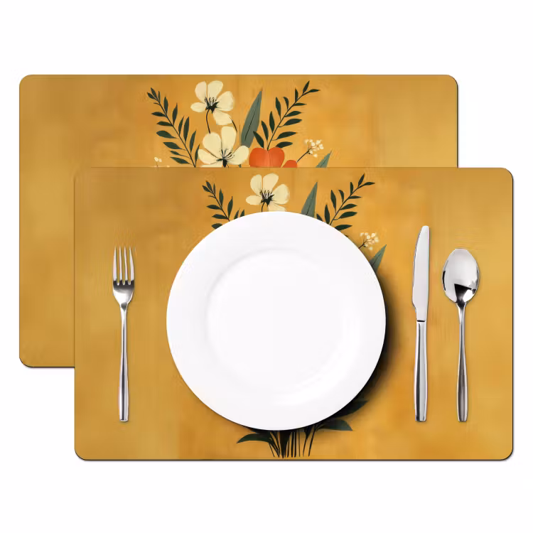 Sets de table en vinyle - Feuilles - Bouquet - Jaune — 2