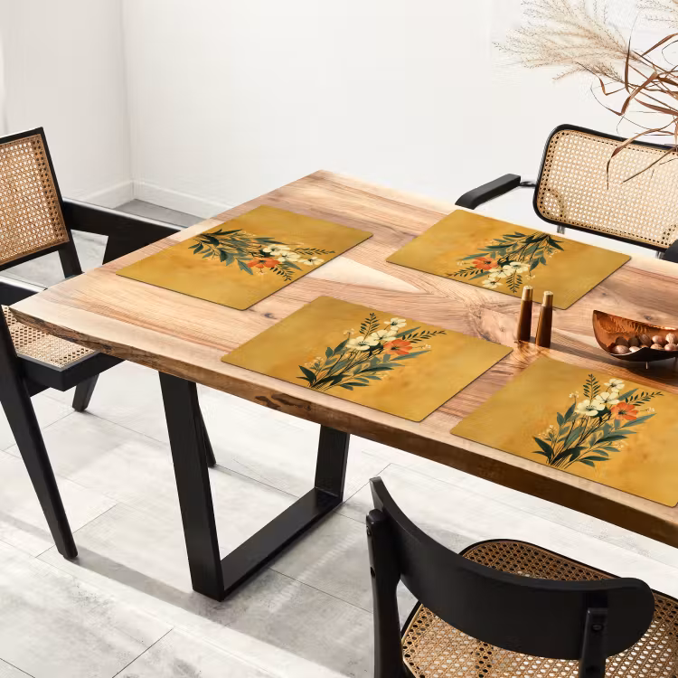 Sets de table en vinyle - Feuilles - Bouquet - Jaune — 4