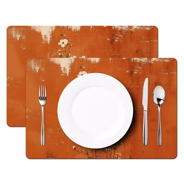Sets de table en vinyle - Fleurs - Blanc - Subtil - Couleur rouille — 2