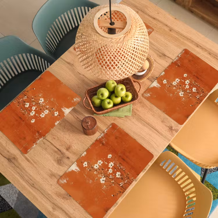 Sets de table en vinyle - Fleurs - Blanc - Subtil - Couleur rouille — 3