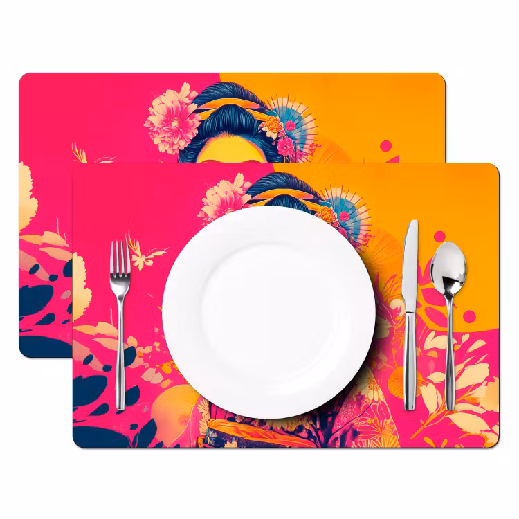 Sets de table en vinyle - Femme - Lunettes de soleil - Abstrait - Orange — 2