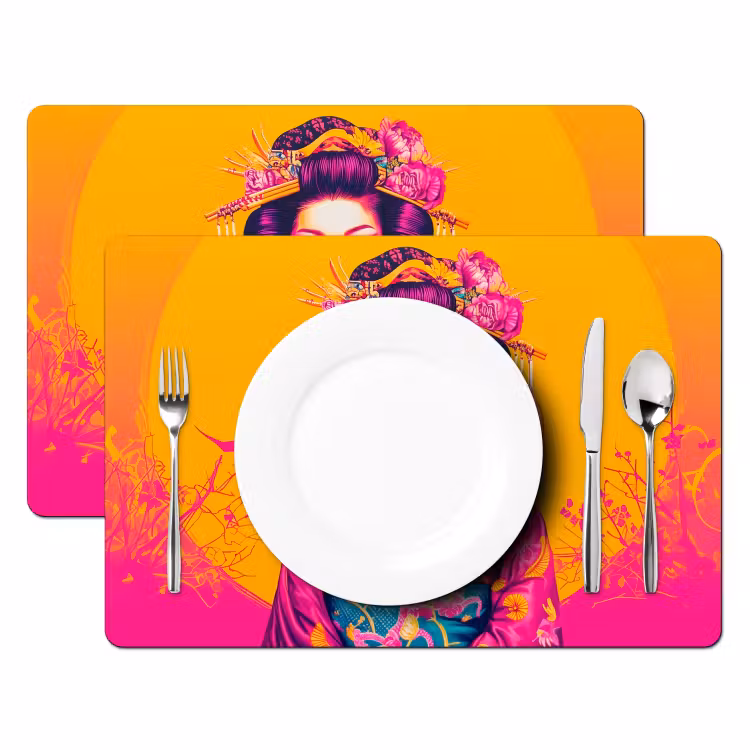 Sets de table en vinyle - Fleurs - Femme - Kimono - Rose — 2