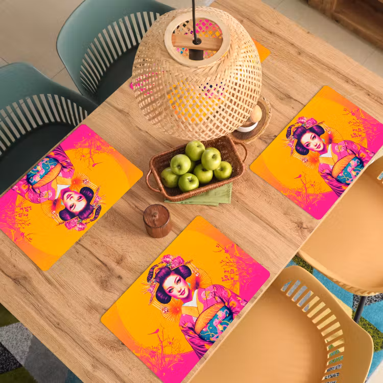 Sets de table en vinyle - Fleurs - Femme - Kimono - Rose — 3