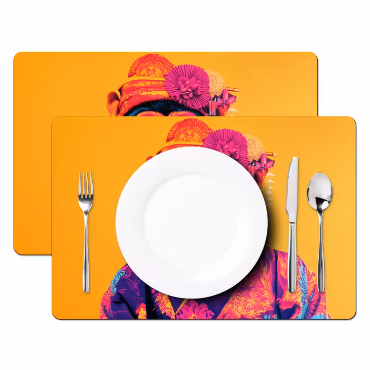 Sets de table en vinyle - Singe - Kimono - Fleurs - Coiffure — 2