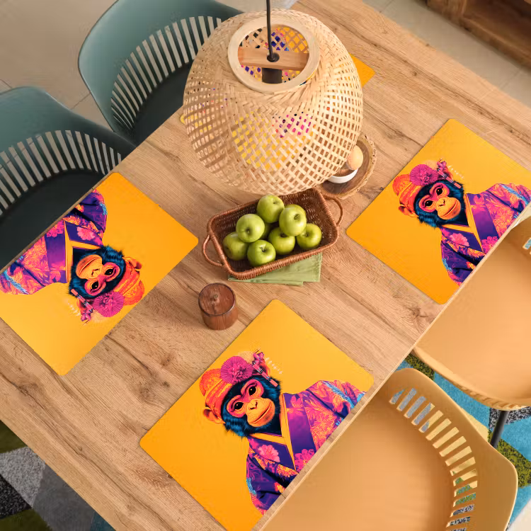 Sets de table en vinyle - Singe - Kimono - Fleurs - Coiffure — 3