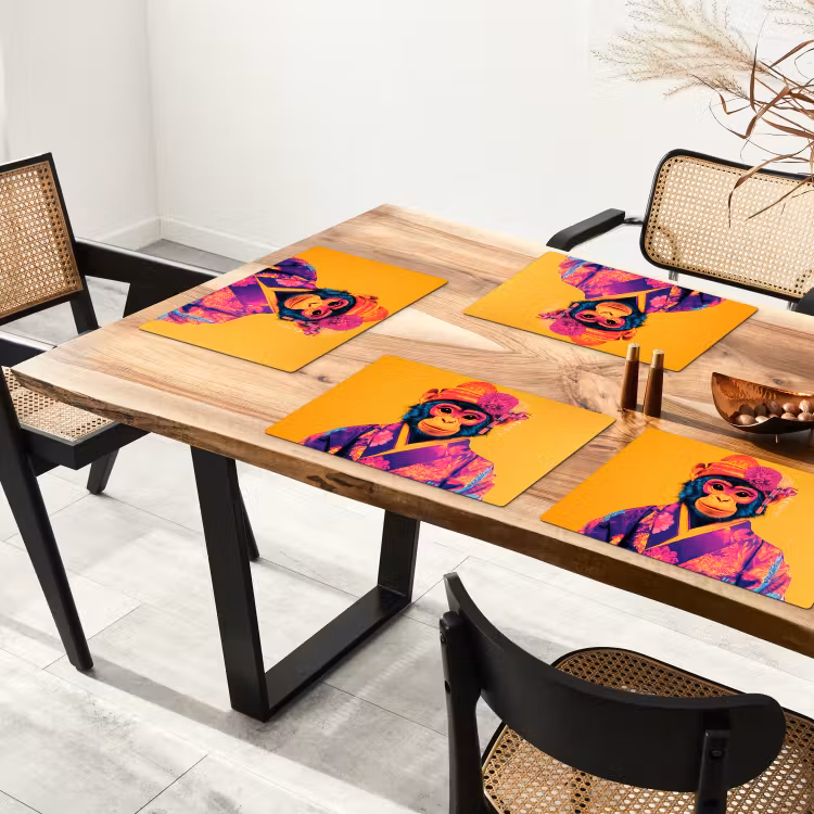 Sets de table en vinyle - Singe - Kimono - Fleurs - Coiffure — 4