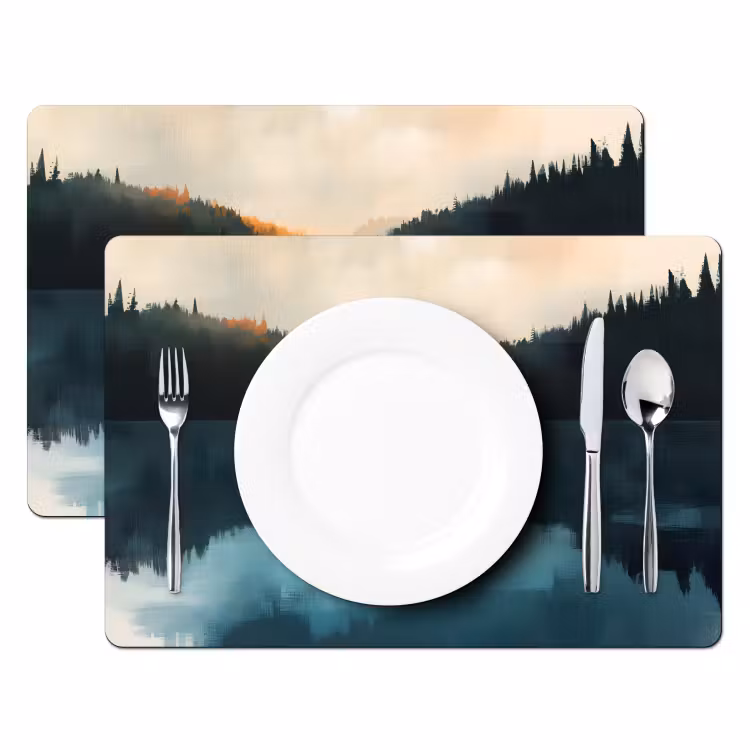 Sets de table en vinyle - Forêts - Lac - Canoë - Orange — 2