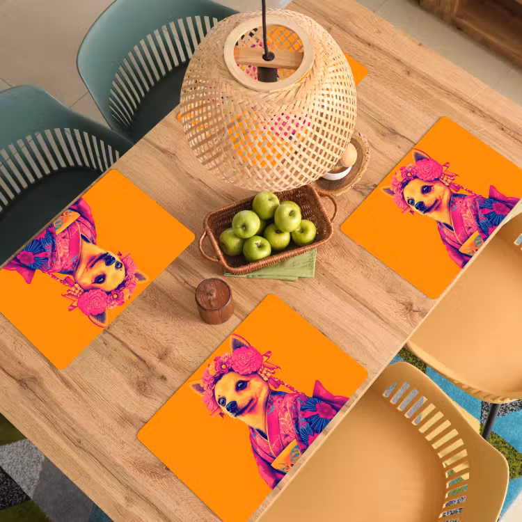 Sets de table en vinyle - Kimono - Toutou - Couronne de fleurs - Orange — 3