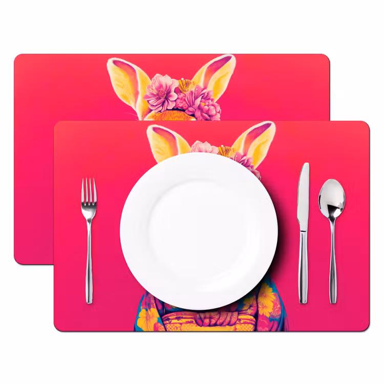 Sets de table en vinyle - Lapin - Fleurs - Coloré - Kimono — 2