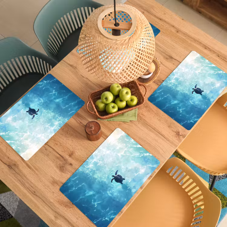 Sets de table en vinyle - Tortue - Mer - Bleu - Pailleté — 3