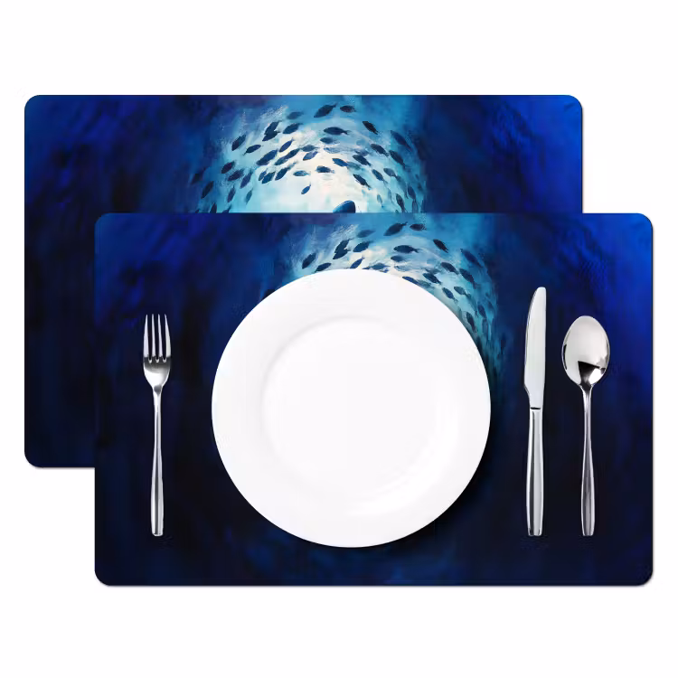 Sets de table en vinyle - Baleine - Poisson - Bleu foncé — 2