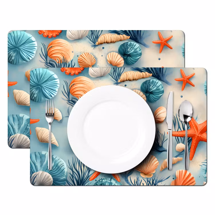 Sets de table en vinyle - Étoile de mer - Coquillages - Illustration - Sable — 2