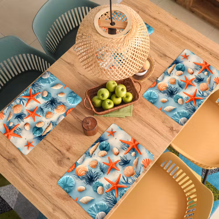 Sets de table en vinyle - Étoile de mer - Coquillages - Illustration - Sable — 3