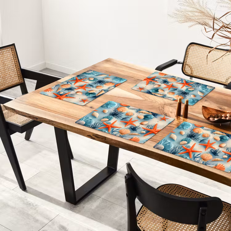 Sets de table en vinyle - Étoile de mer - Coquillages - Illustration - Sable — 4
