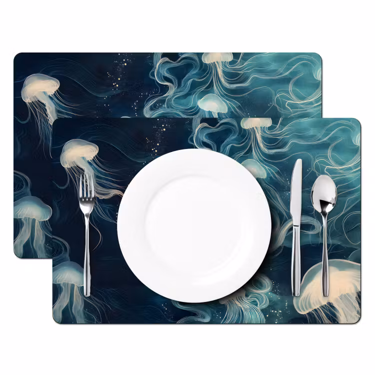 Sets de table en vinyle - Méduse - Mer - Blanc - Vagues — 2