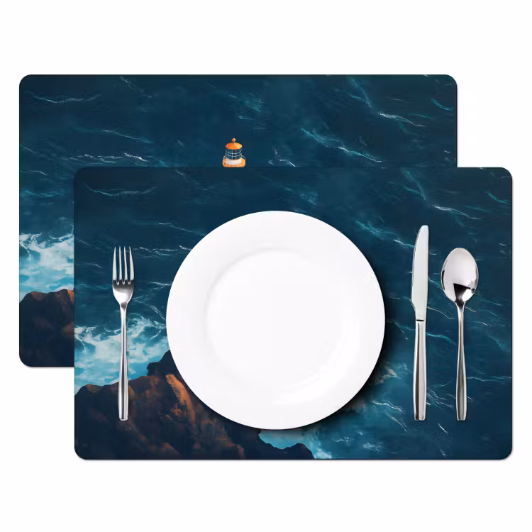 Sets de table en vinyle - Phare - Rocher - Mer - Vagues — 2