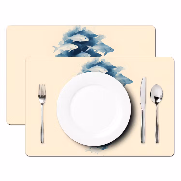 Sets de table en vinyle - Poissons - Minimaliste - Bleu — 2