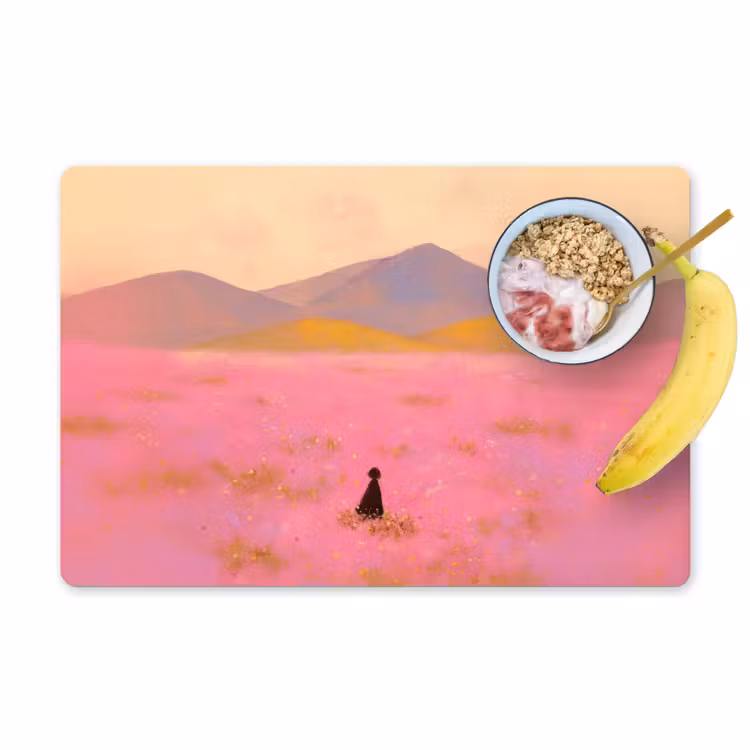 Sets de table en vinyle - Prairie fleurie - Collines - Silhouette - Rose — 1