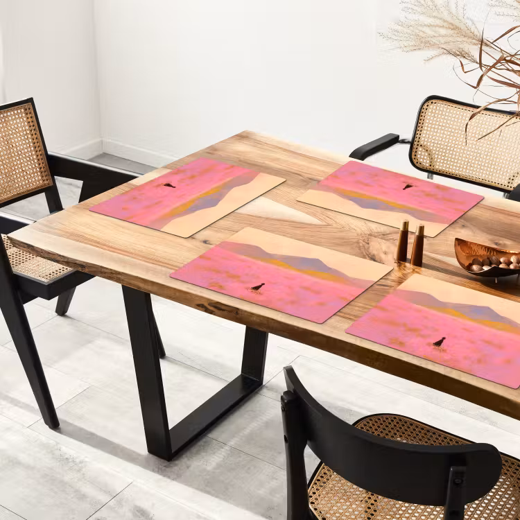 Sets de table en vinyle - Prairie fleurie - Collines - Silhouette - Rose — 4