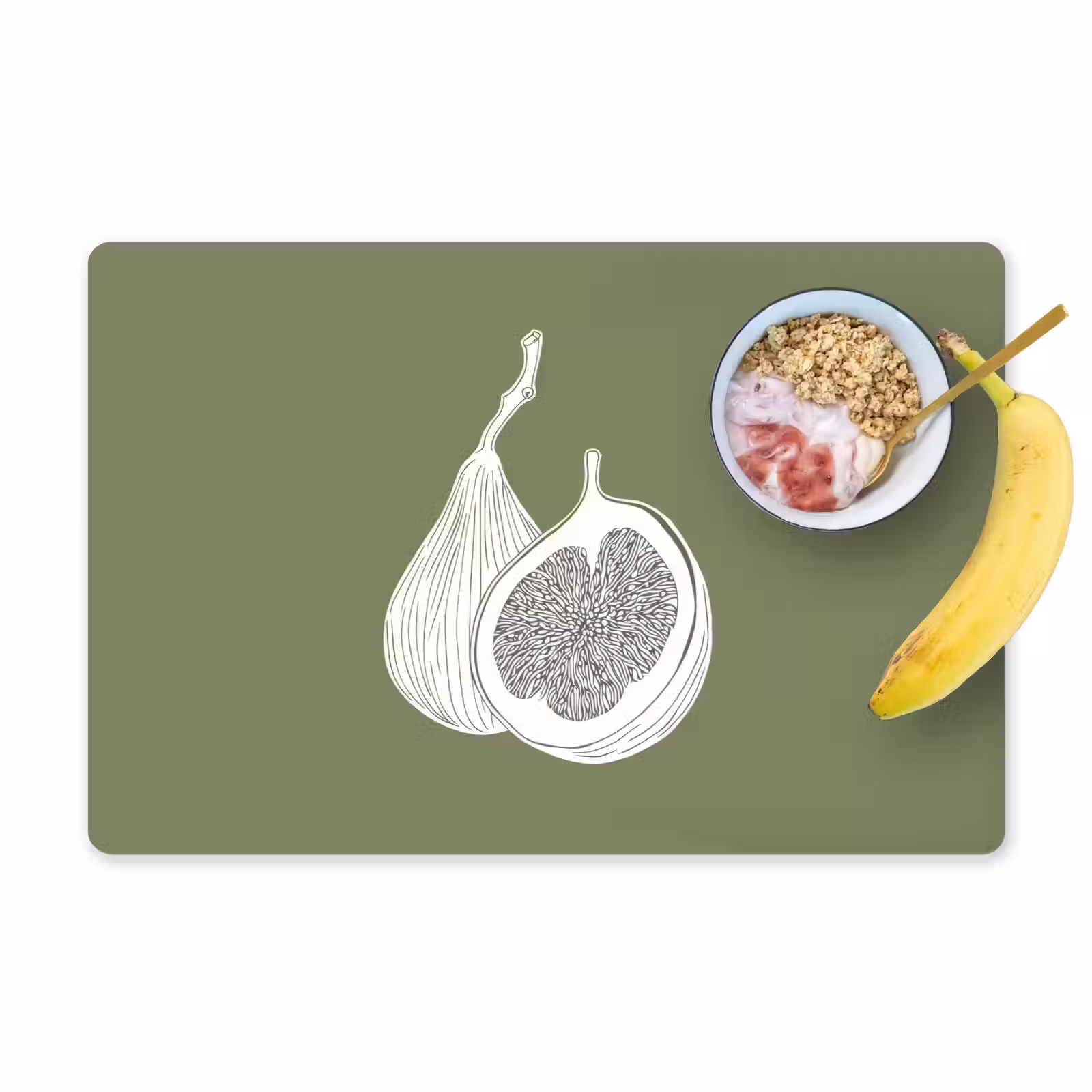 Sets de table en vinyle - Figues - Minimaliste - Dessiné - Vert mousse — 1