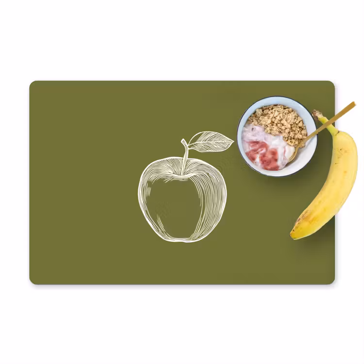 Sets de table en vinyle - Dessin au trait - Pomme - Vert olive - Feuille — 1
