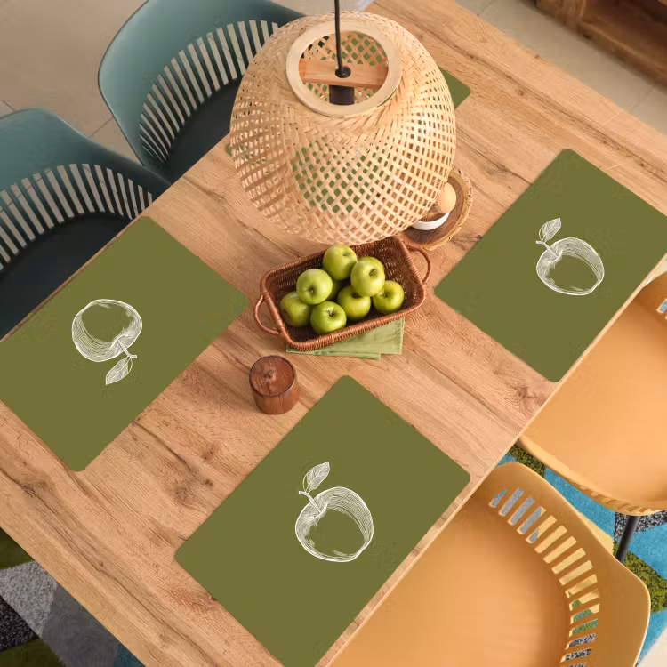 Sets de table en vinyle - Dessin au trait - Pomme - Vert olive - Feuille — 3