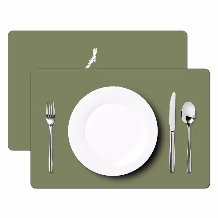 Sets de table en vinyle - Figues - Minimaliste - Dessiné - Vert mousse — 2