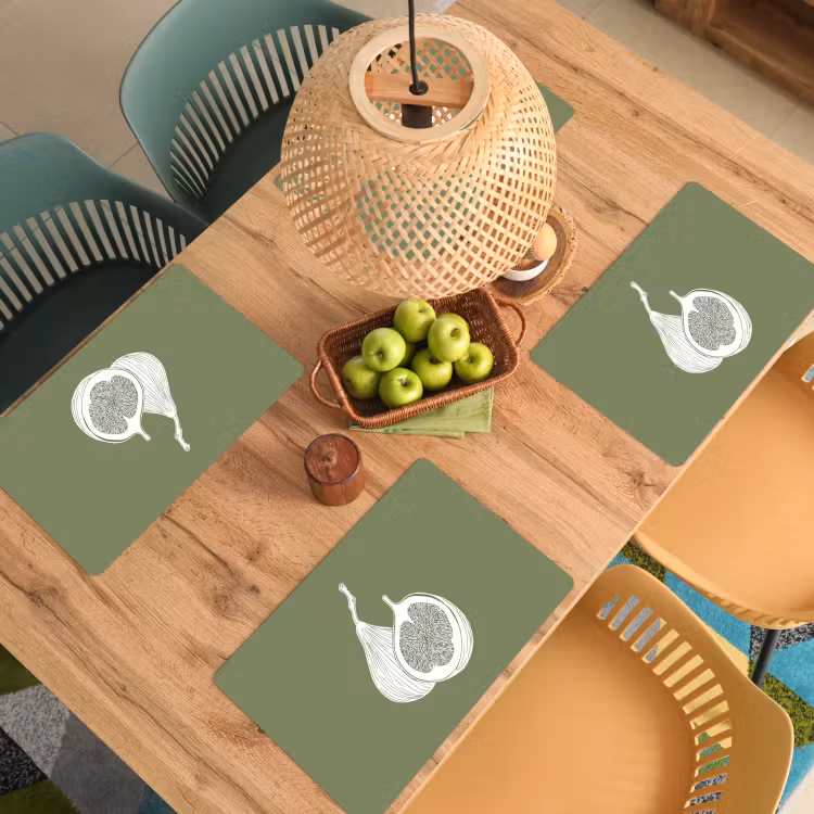 Sets de table en vinyle - Figues - Minimaliste - Dessiné - Vert mousse — 3
