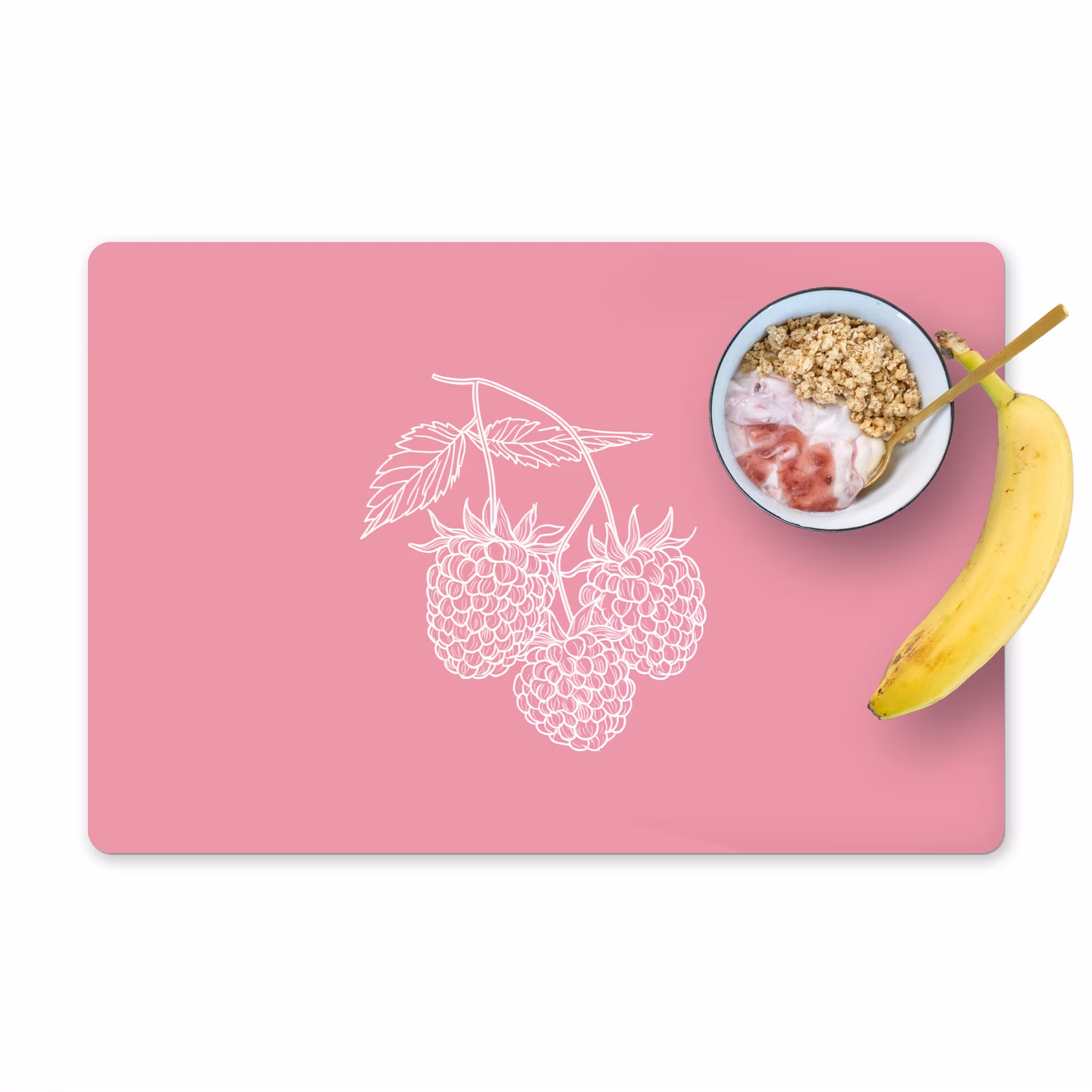 Sets de table en vinyle - Framboises - Tige - Dessinée - Rose — 1