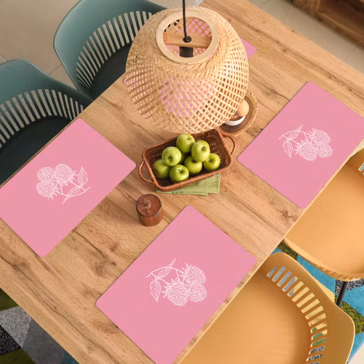 Sets de table en vinyle - Framboises - Tige - Dessinée - Rose — 3