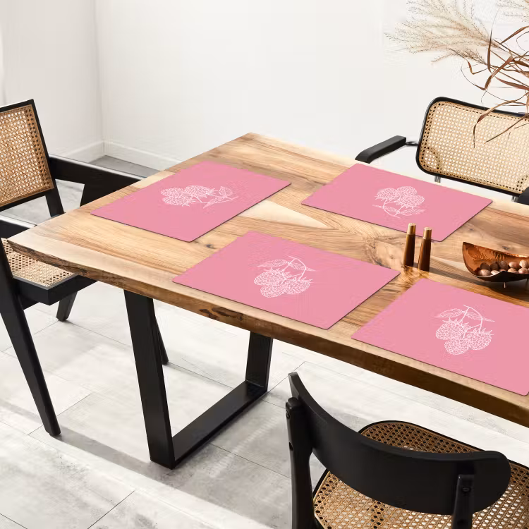 Sets de table en vinyle - Framboises - Tige - Dessinée - Rose — 4
