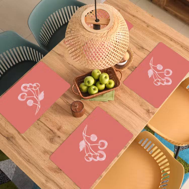 Sets de table en vinyle - Illustration de ligne - Cerisier - Branche - Blanc — 3