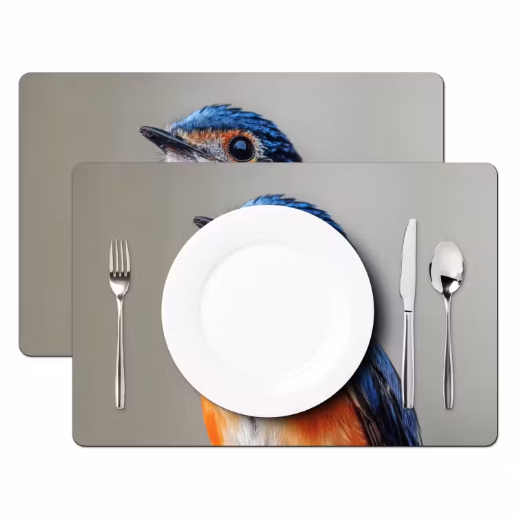 Sets de table en vinyle - Coloré - Oiseau - Plumes - Bleu — 2