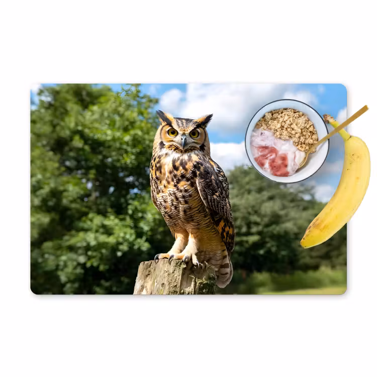 Sets de table en vinyle - Hibou - Tronc d'arbre - Forêt - Ciel — 1