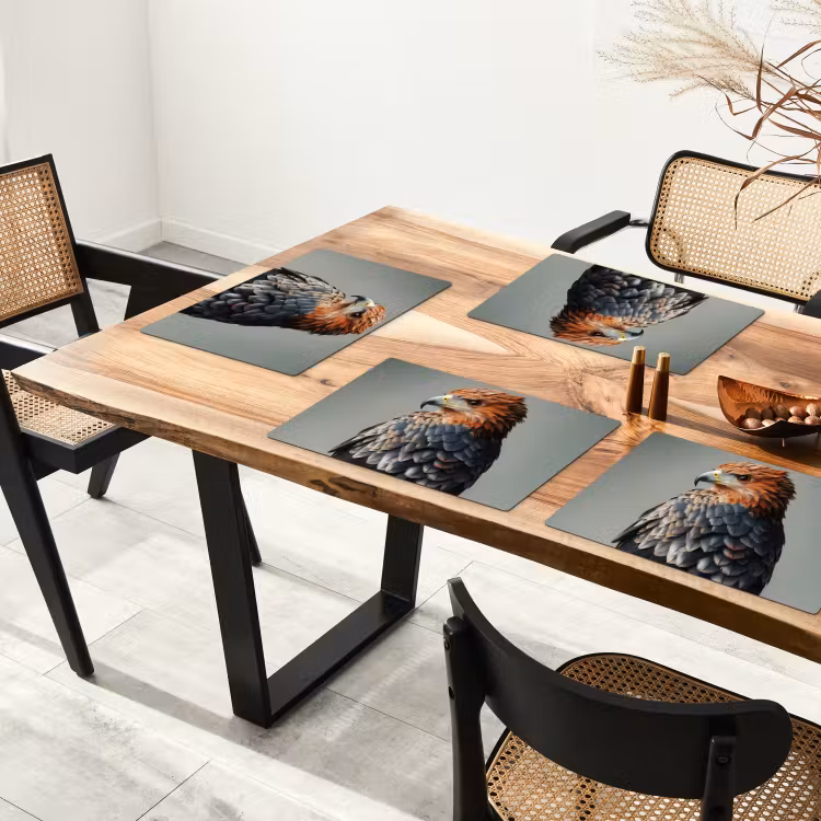 Sets de table en vinyle - Oiseau - Réaliste - Plumes - Marron — 4